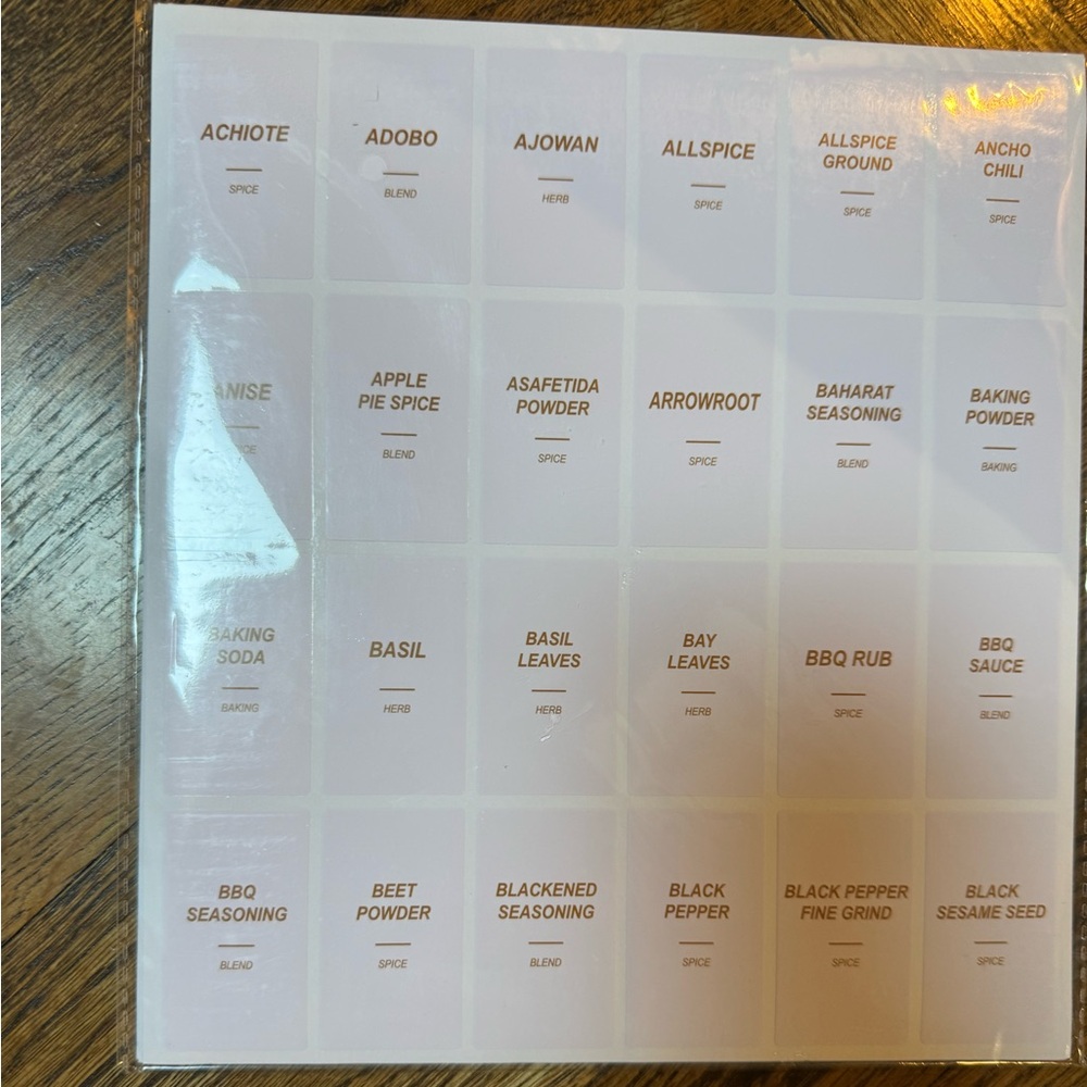 Spice Label Sheet for Kitchen Organization